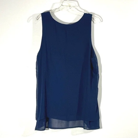 White House Black Market Navy Sheer Overlay Tank Top Blouse‎ Size L - Picture 3 of 7